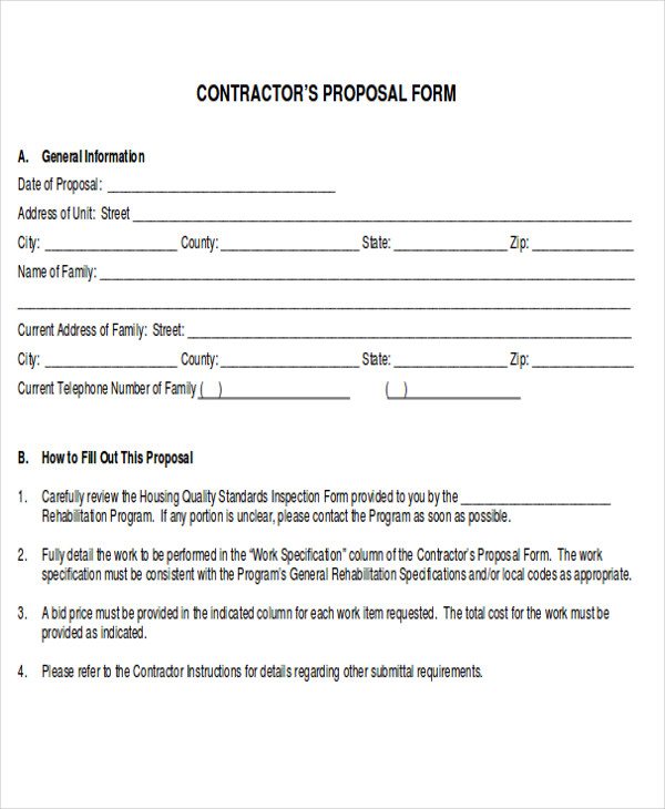general contractor proposal forms