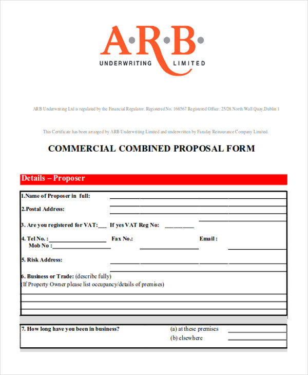 contractors combined proposal form