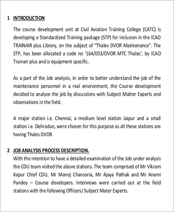 job analysis report format