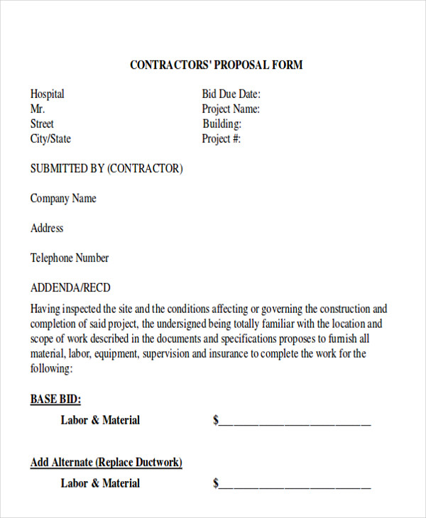 construction contract proposal form