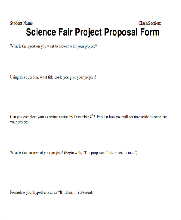Science Fair Proposal Sheet