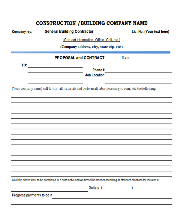 construction work proposal form