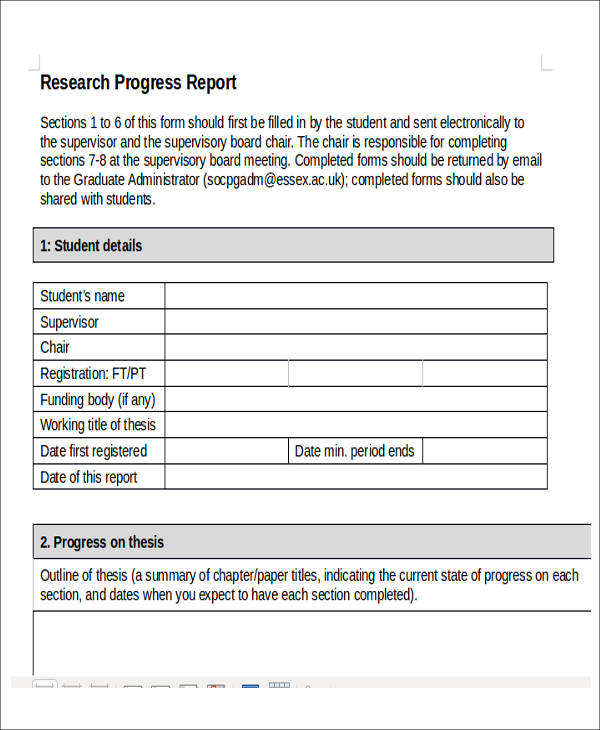 master thesis progress report sample