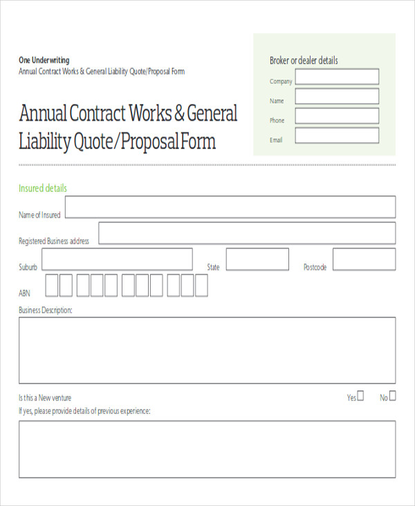 sample annual contract work proposal form