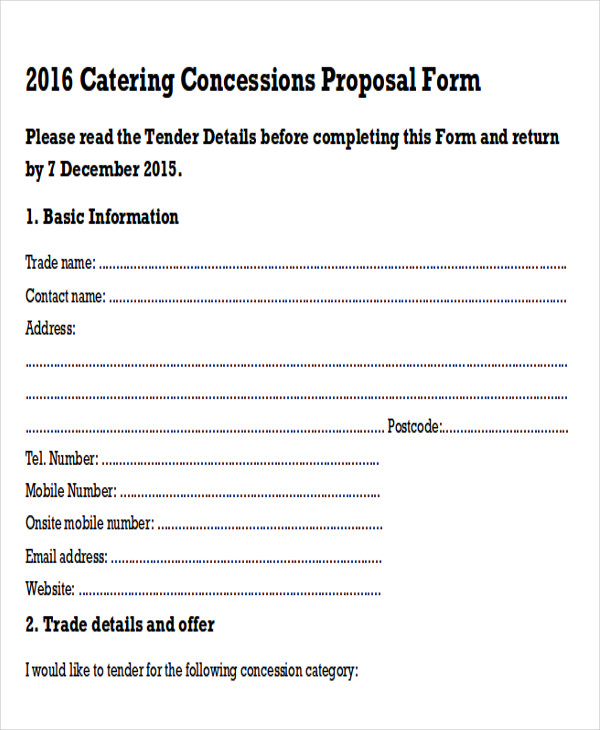 sample catering insurance proposal form