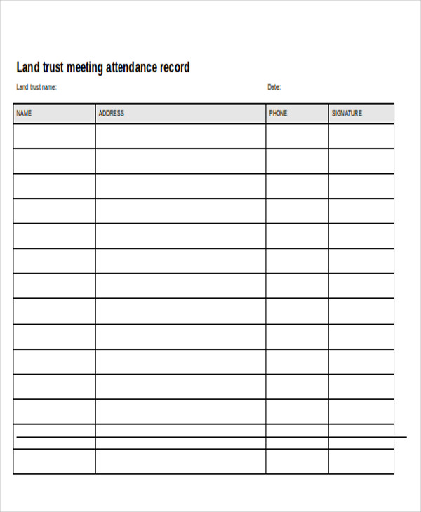 sample meeting attendance list