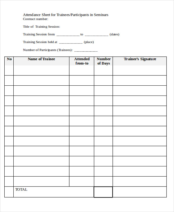 attendance list form pdf