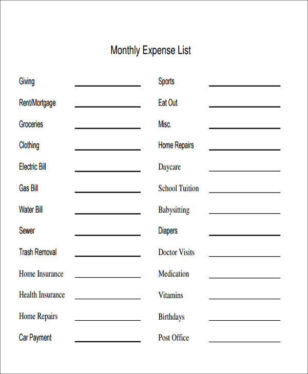 FREE 10 Sample Lists Of Expense In MS Word PDF