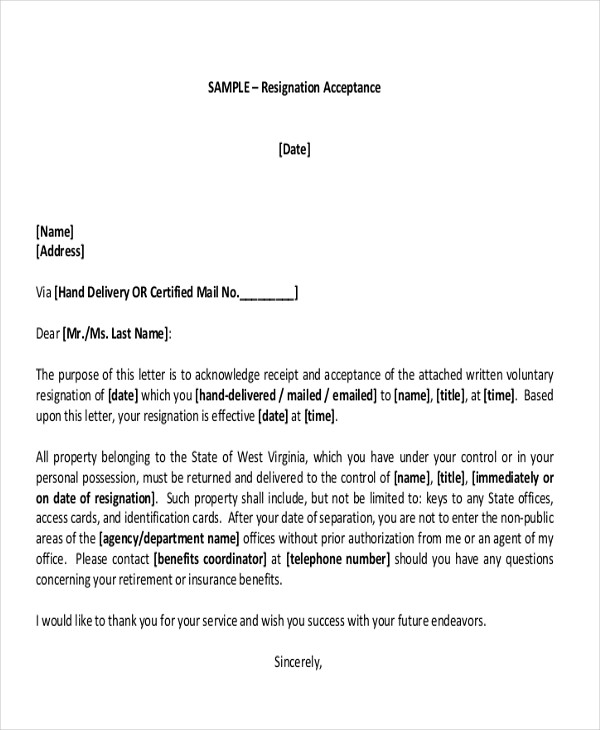 retirement resignation acceptance letter