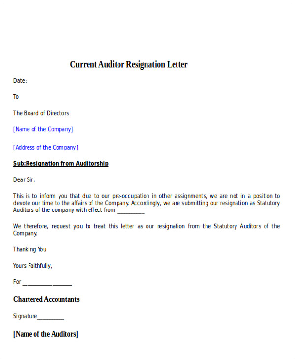 current auditor resignation letter