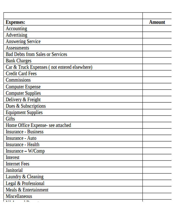 lists of expense in accounting