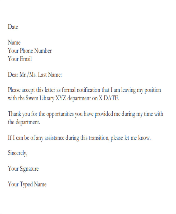 FREE 30+ Resignation Letter Formats & Templates in PDF