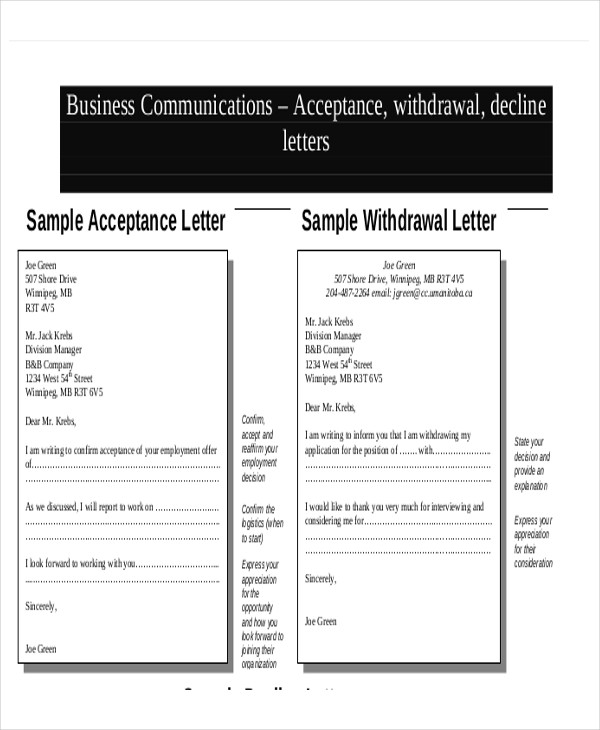 acceptance of withdrawal of resignation letter