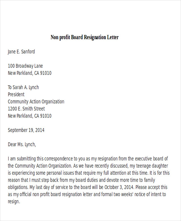 Sample Resignation Letter Board Of Directors Nonprofit from images.sampletemplates.com