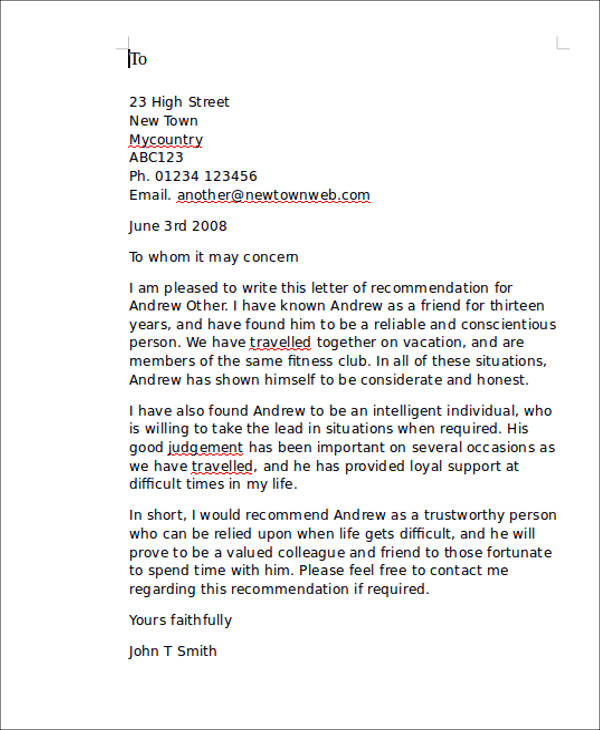 Personal Letter Of Recommendation For Your Needs Letter Template 