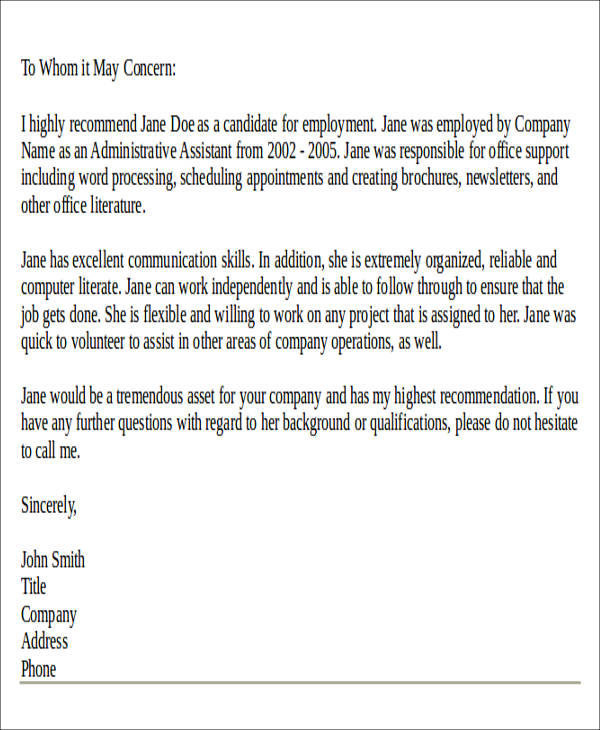 FREE 7+ Sample Personal Recommendation Letter Templates in ...