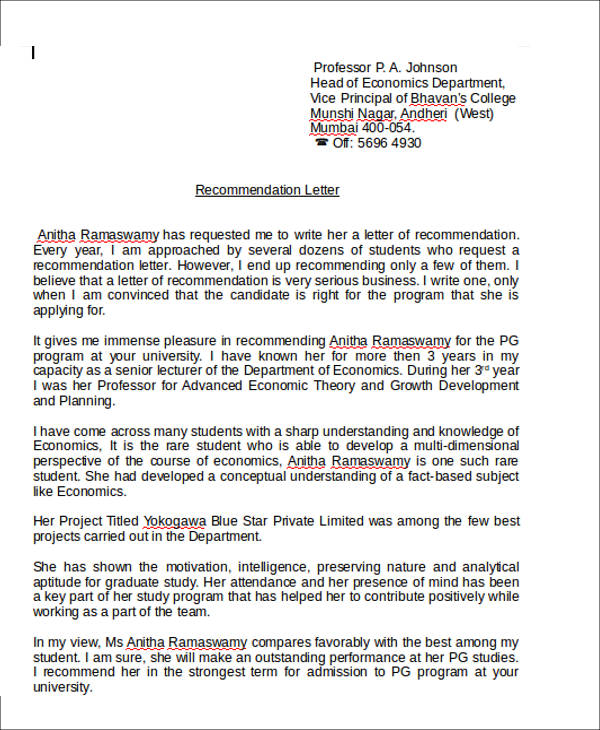 FREE 7+ Sample Personal Recommendation Letter Templates in ...