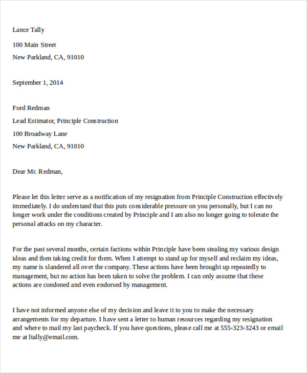 professional angry resignation letter