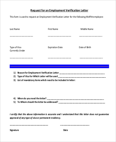 request for employment verification letter