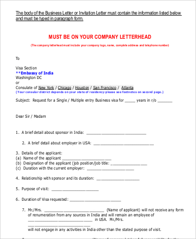 business visa invitation letter