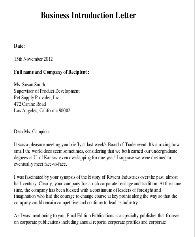 business introduction letter