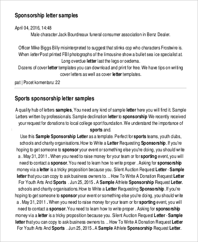 sports sponsorship letter