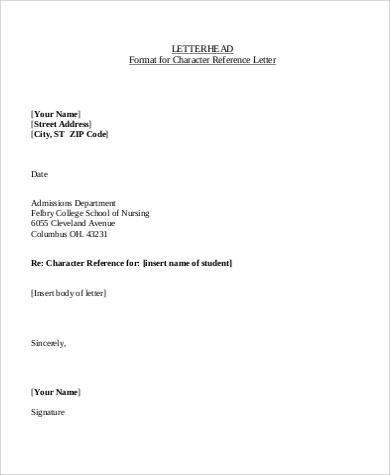 character reference letter format