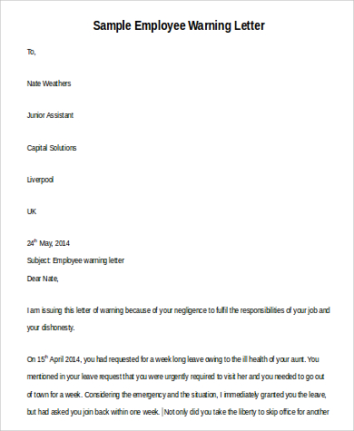 employee warning letter in pdf