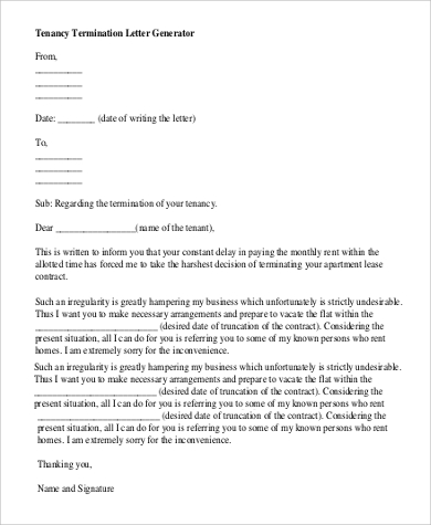 tenancy termination letter