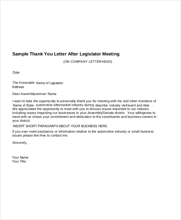 Sample Business Thank You Letter After Meeting