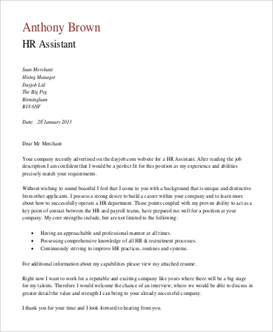 hr assistant cover letter