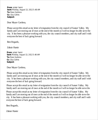 email formal resignation letter