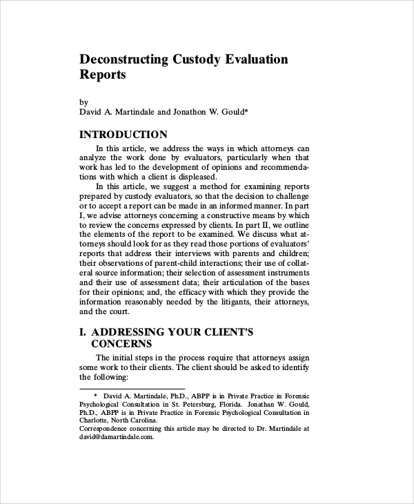 custody evaluation report