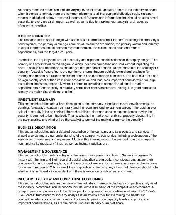 Equity Research Template Word