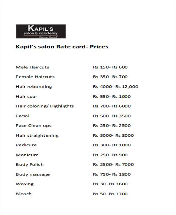FREE 14 Salon Price List Samples Templates In Word PDF