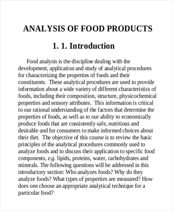 food product analysis report