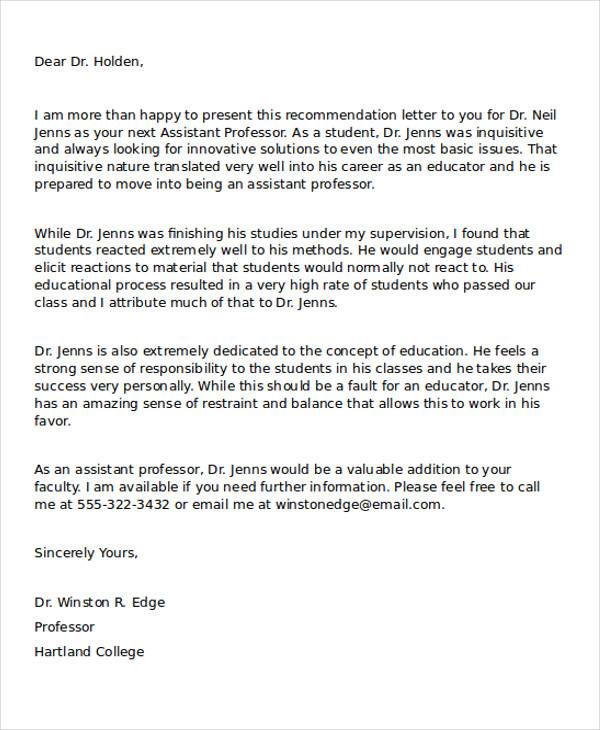 Recommendation Letter For Academic Position from images.sampletemplates.com