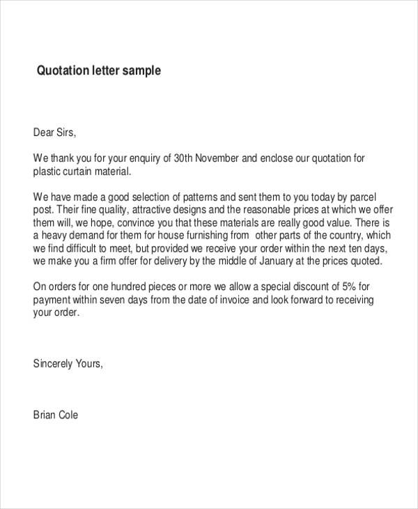 28+ Sample Quotation Letters - PDF, DOC