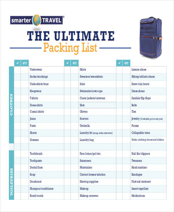ultimate packing list