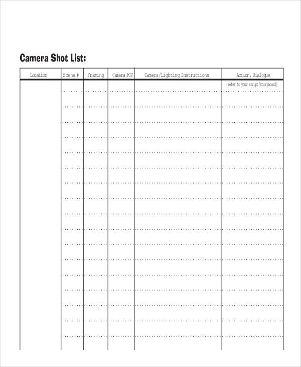 camera shot list example