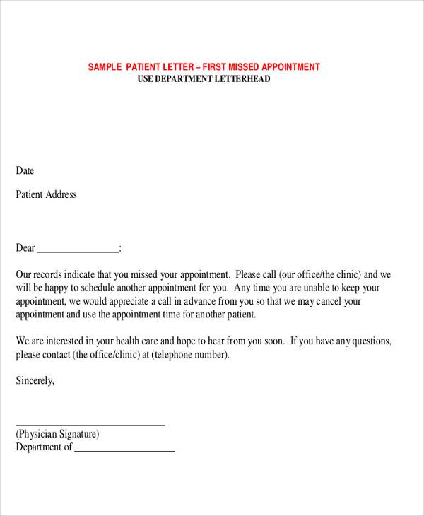 patient missed appointment letter