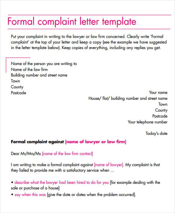 formal business complaint letter format