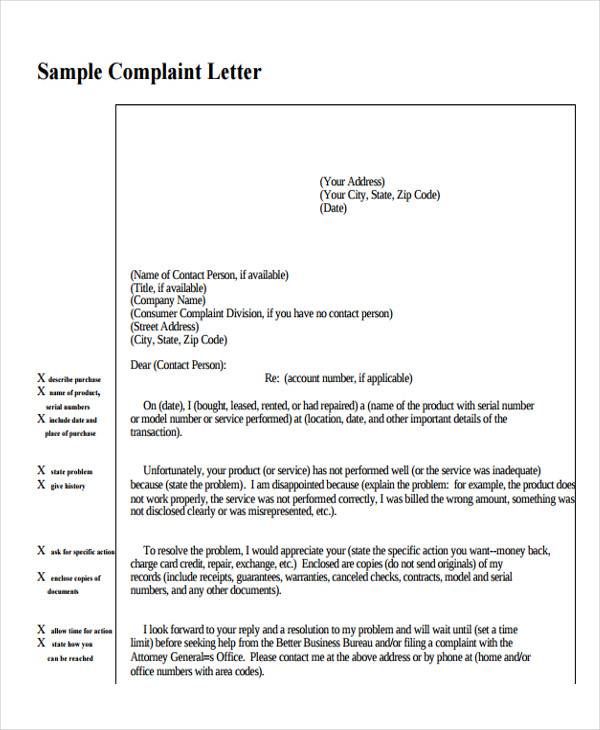 formal legal complaint letter format