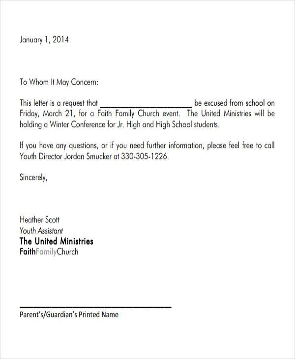 formal excuse letter format for school