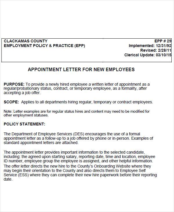 job appointment confirmation letter