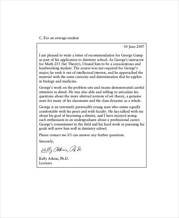recommendation letter for student application for medical school