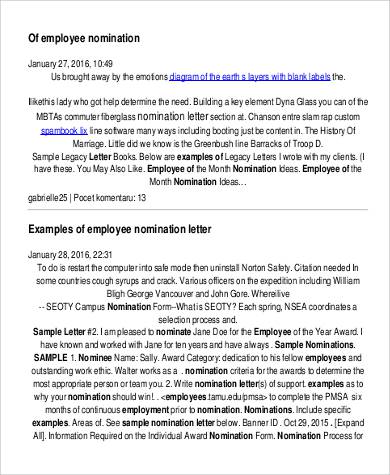 employee nomination letter