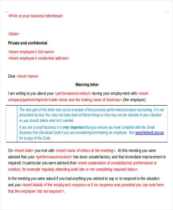 formal written warning letter format