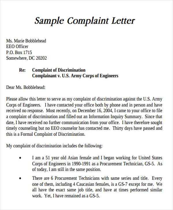 formal complaint letter format