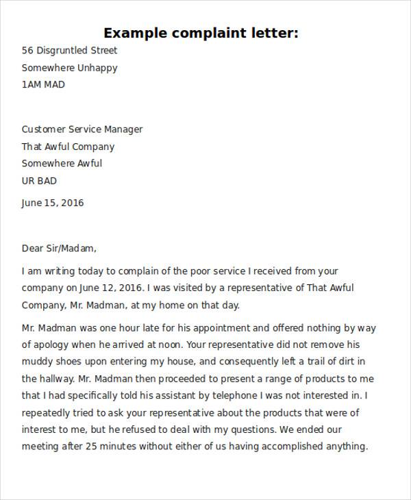 formal complaint business letter
